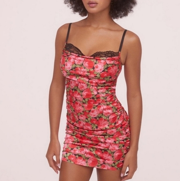 For Love And Lemons Floral Ruched Mini Dress Womens Size Small - Picture 1 of 14